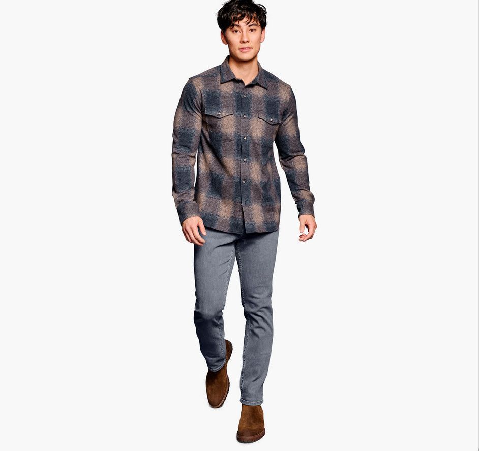 Brushed Button-Front Knit 74-6493, Color: Brown Boxed Plaid, Size: M