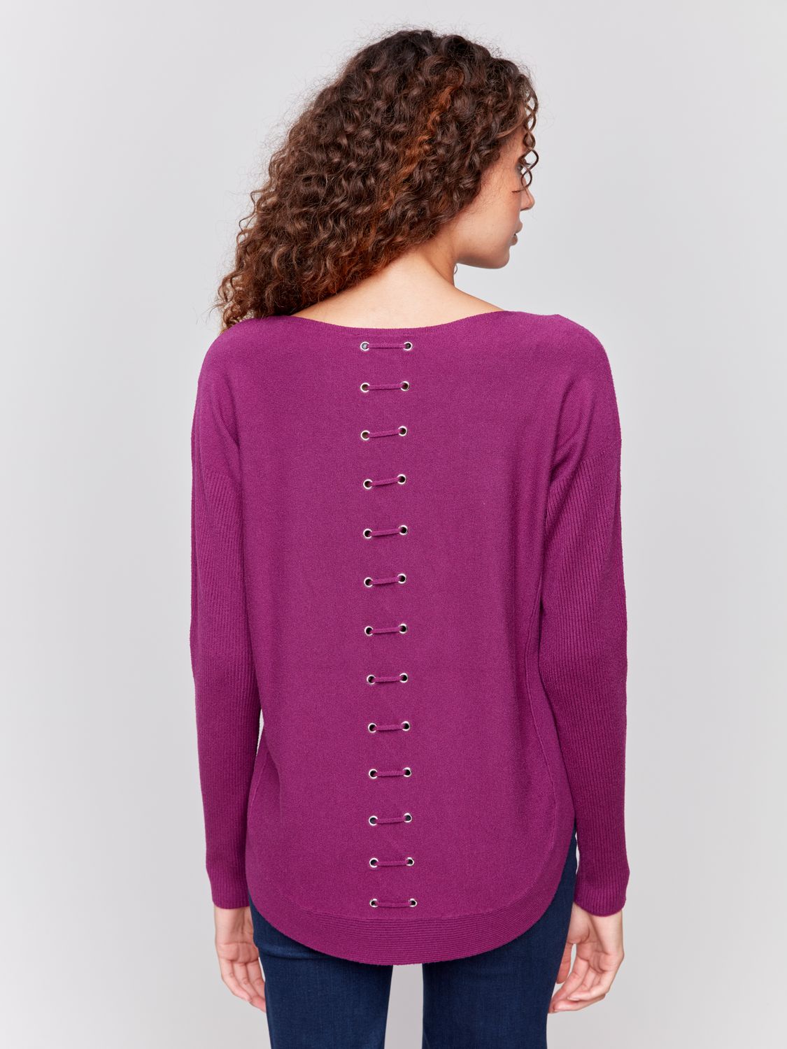 Round Hem Sweater W Pockets C2170W/464A, Color: Mulberry 674, Size: XS