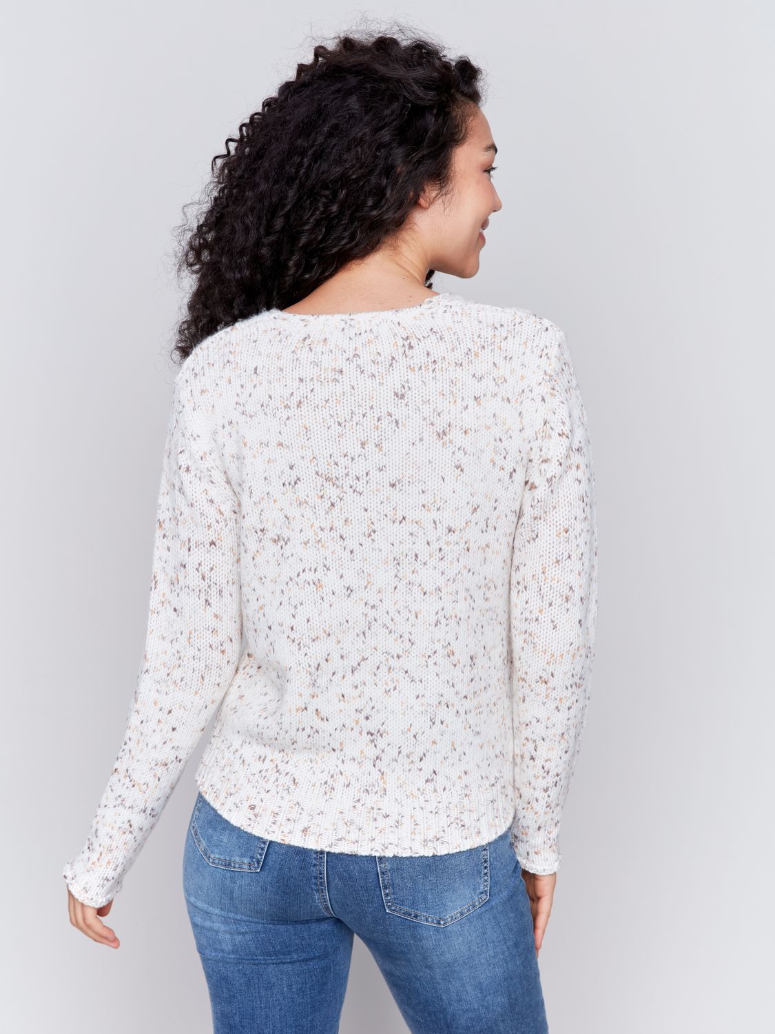 V Neck Sweater C2755/065C, Color: Cream Flecks, Size: XS