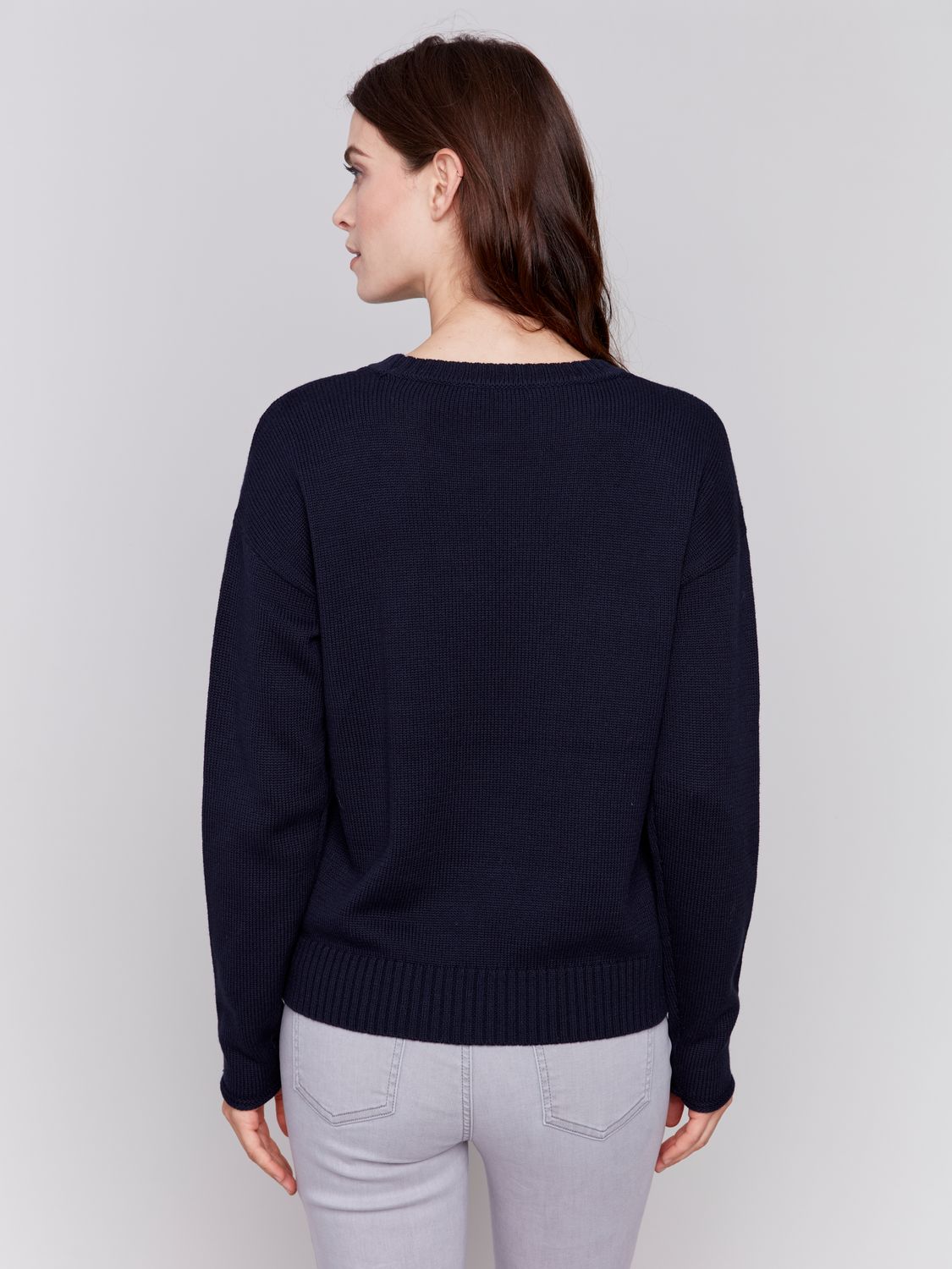 Bonjour Jacquard Drop Shoulder Sweater C2648/424B, Color: Navy, Size: XS