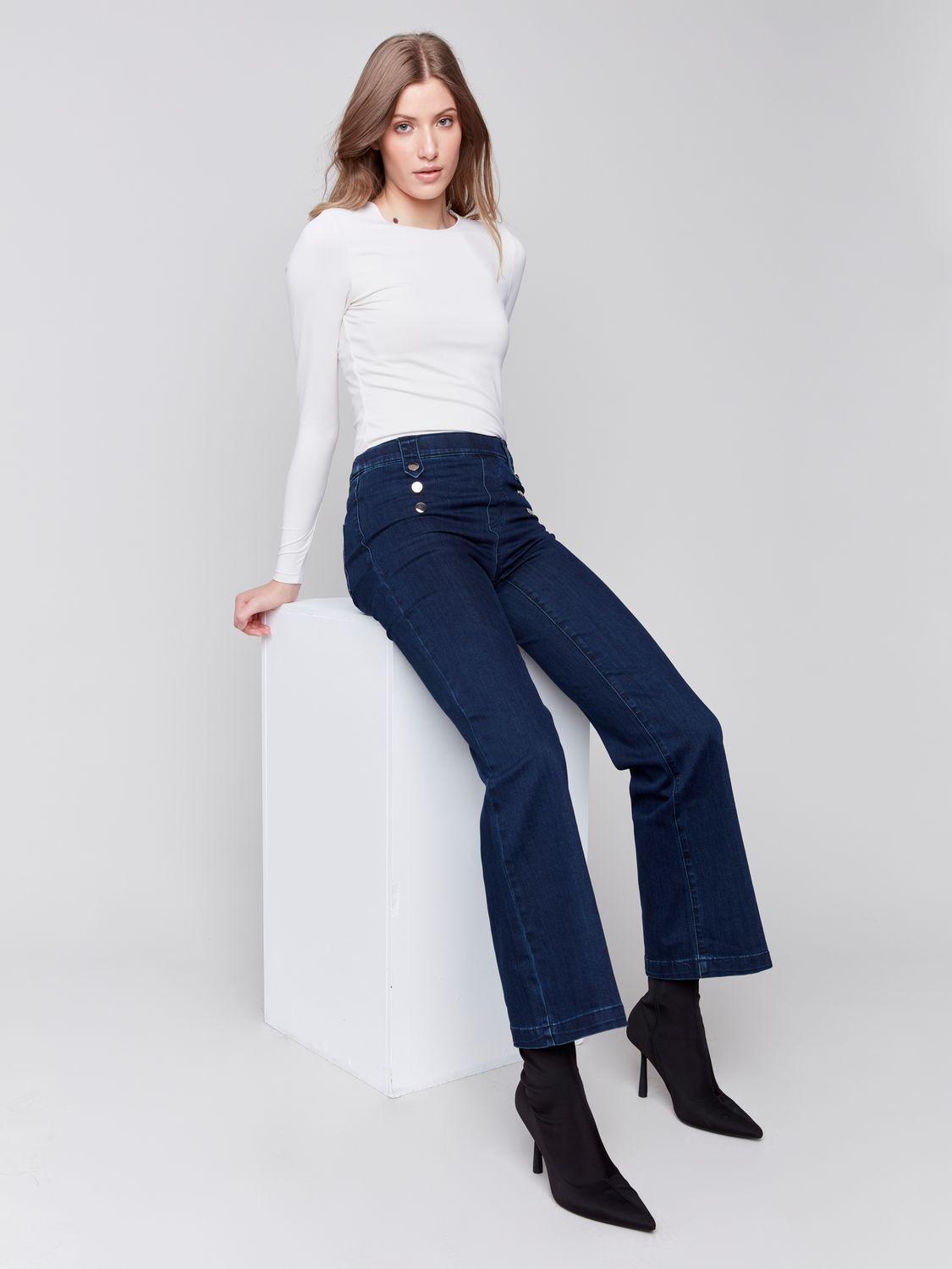 Pull On Flare With Front Botton C5569/431A, Color: Blueblack, Size: 2