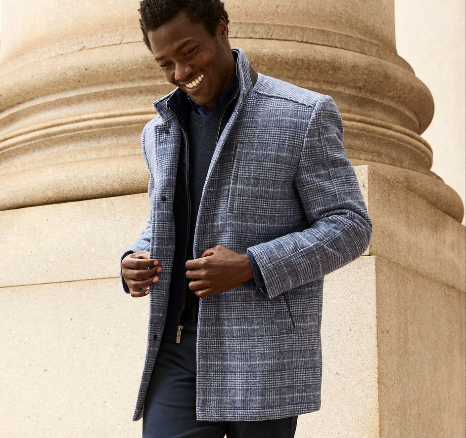 Upton Car Coat 49-3124, Color: Navy/Plaid, Size: M