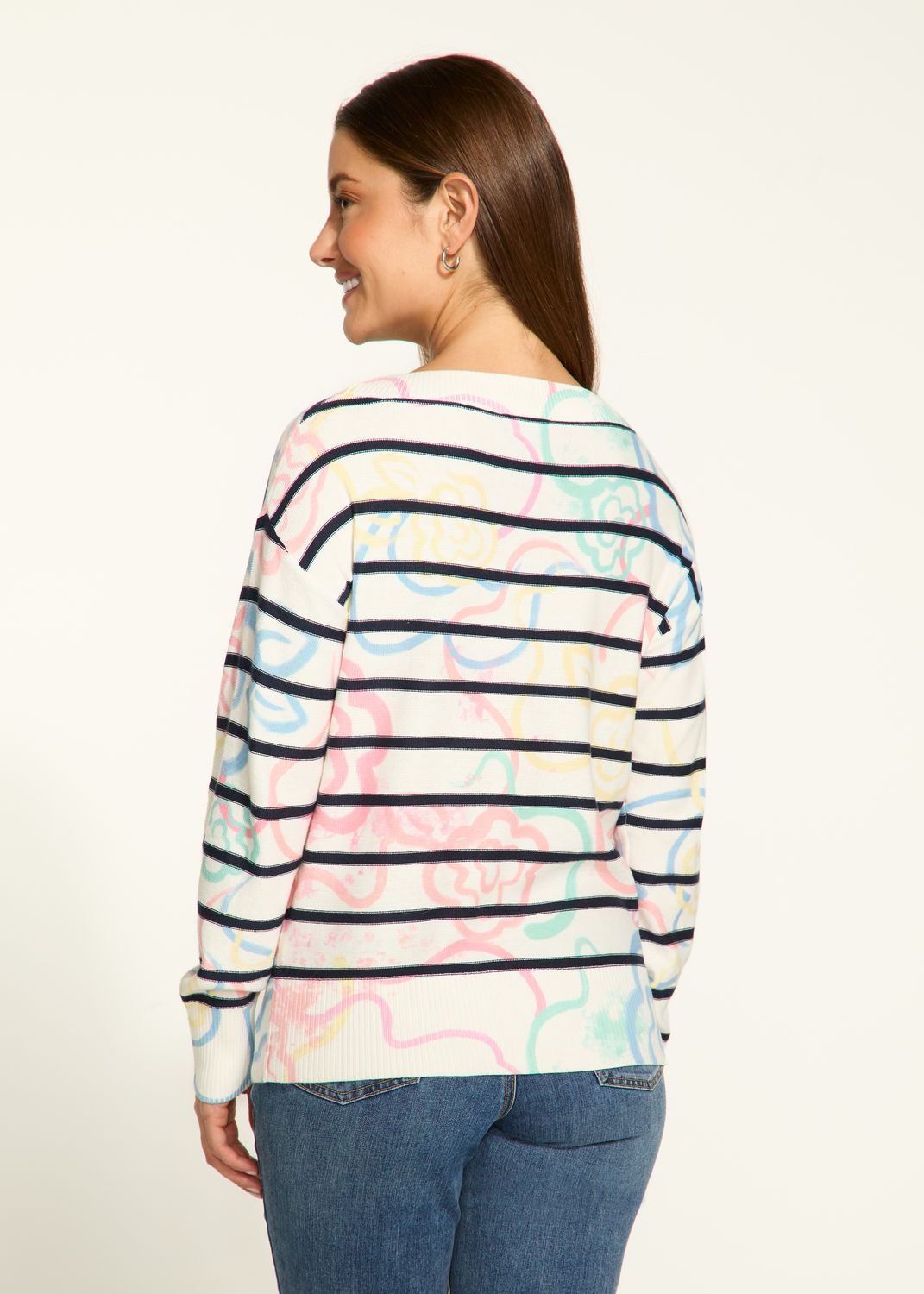 Boatneck Printed Sweater 1963624, Color: Rosette Print, Size: S