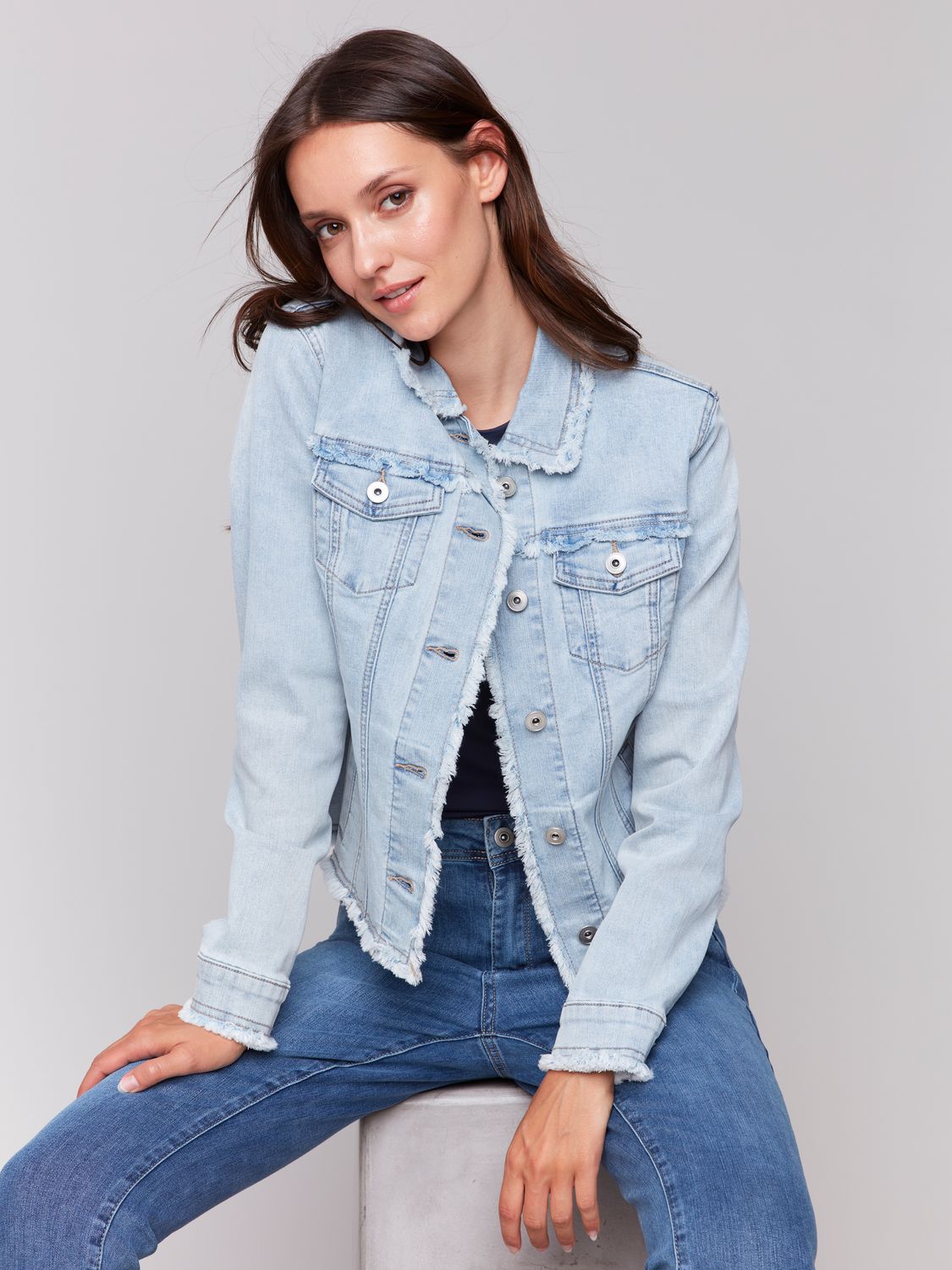 Fringe Denim Jacket C6233X/431A, Color: Beach Blue, Size: XS
