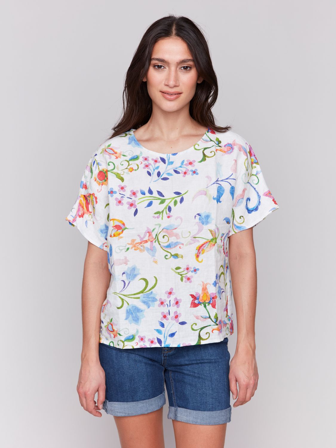 Short Sleeve Dolman Woven Printed Top C4487P/032B, Color: Utopia, Size: XS