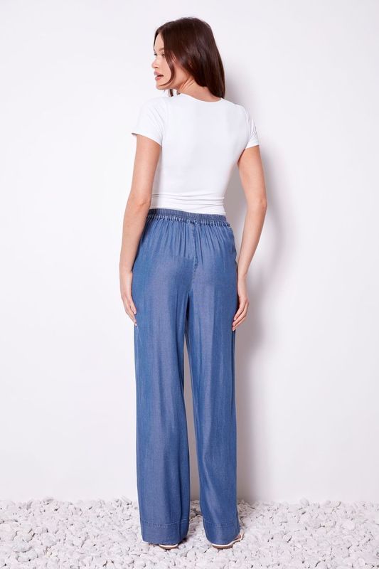 Wide Leg Tencel Pant 68284, Color: Blue Wash, Size: XS