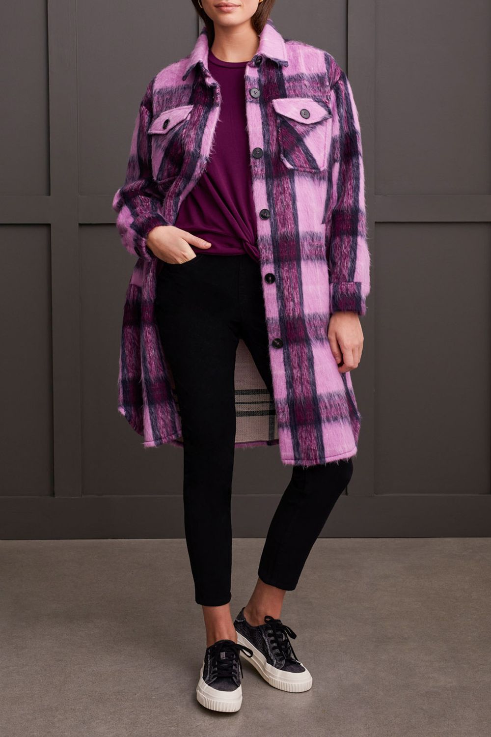 Crew Neck Top With Faux Knot Detail 7947O/2422, Color: Dark Plum, Size: XS