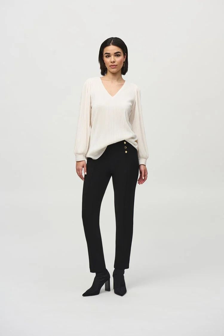 Pleated Knit Boxy V-Neck Top 244163 , Color: Offwhite, Size: 6