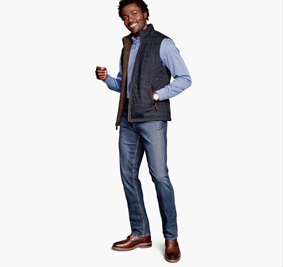 Upton Reversible Vest 49-3141, Color: Brown/Navy Plaid, Size: M