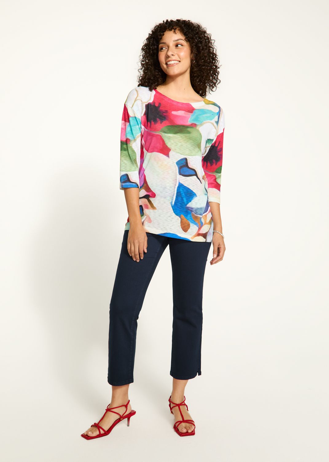 Drop Shoulder Boat Neck Top 3945955, Color: Marco Print, Size: S