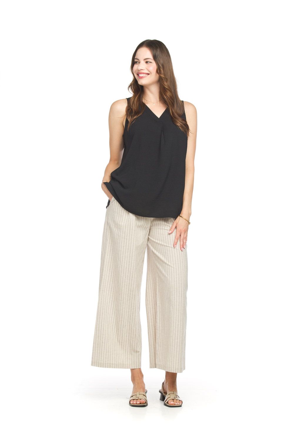 Sleeveless V Neck Top PT16040, Color: White, Size: XS