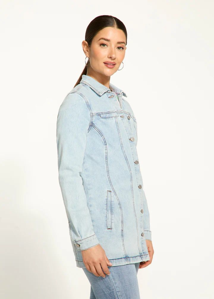 Long Denim Jacket 1897075, Color: Light Wash, Size: XS