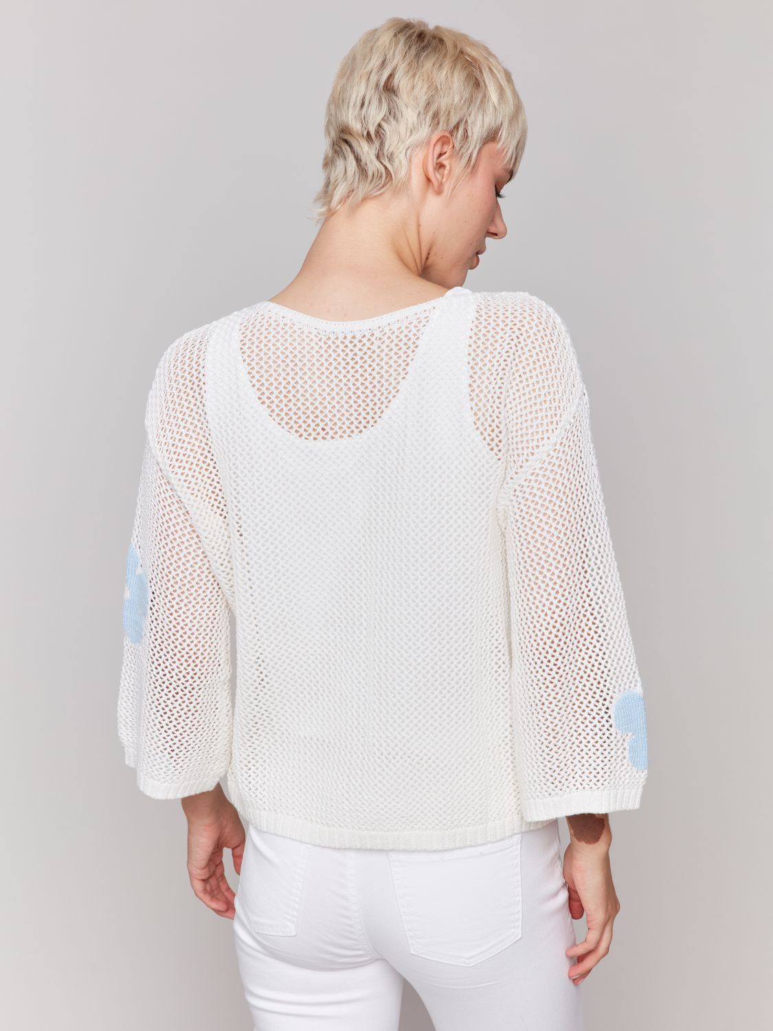 3/4 Sleeve Crochet Jacquard Sweater C2793/114C, Color: White, Size: XS