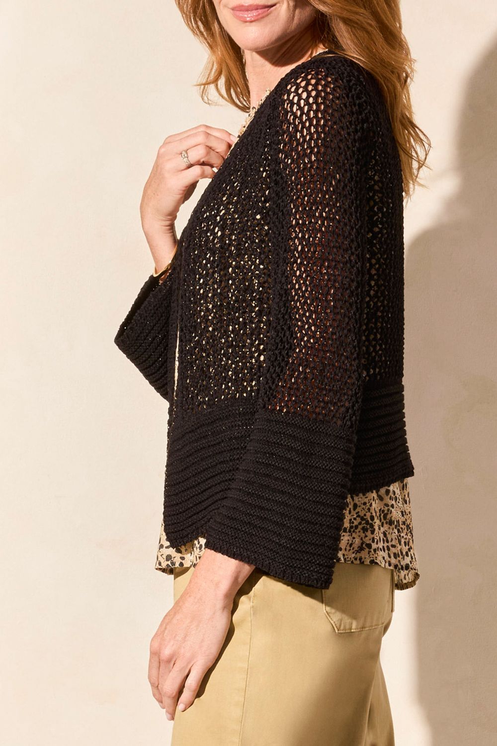 Bell Sleeve Open Stitch Cardigan 5758O/5245, Color: Cocomilk, Size: S