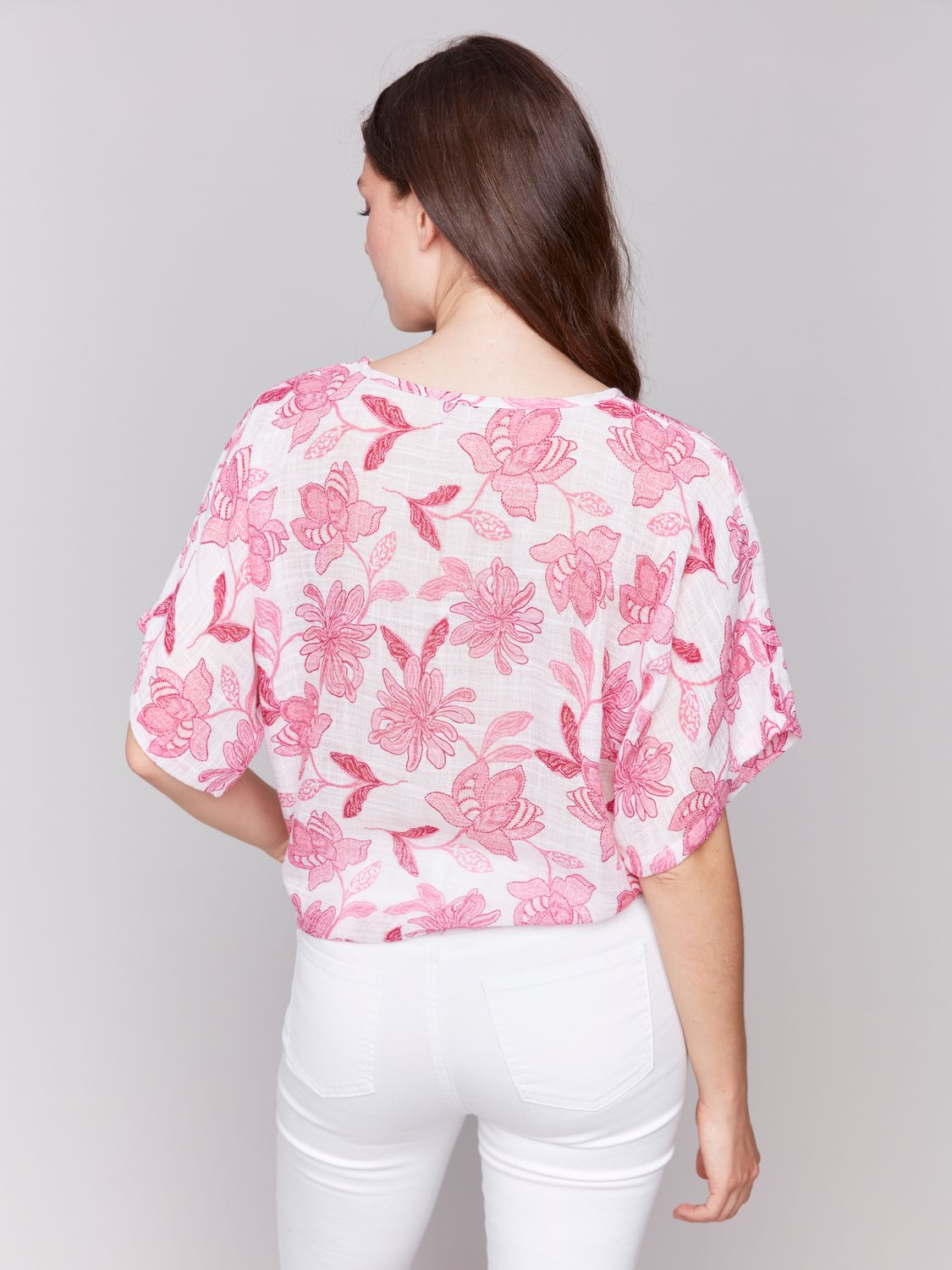 Dolman Cotton Blouse With Bottom Tie C4403-274C, Color: Enchanted, Size: XS