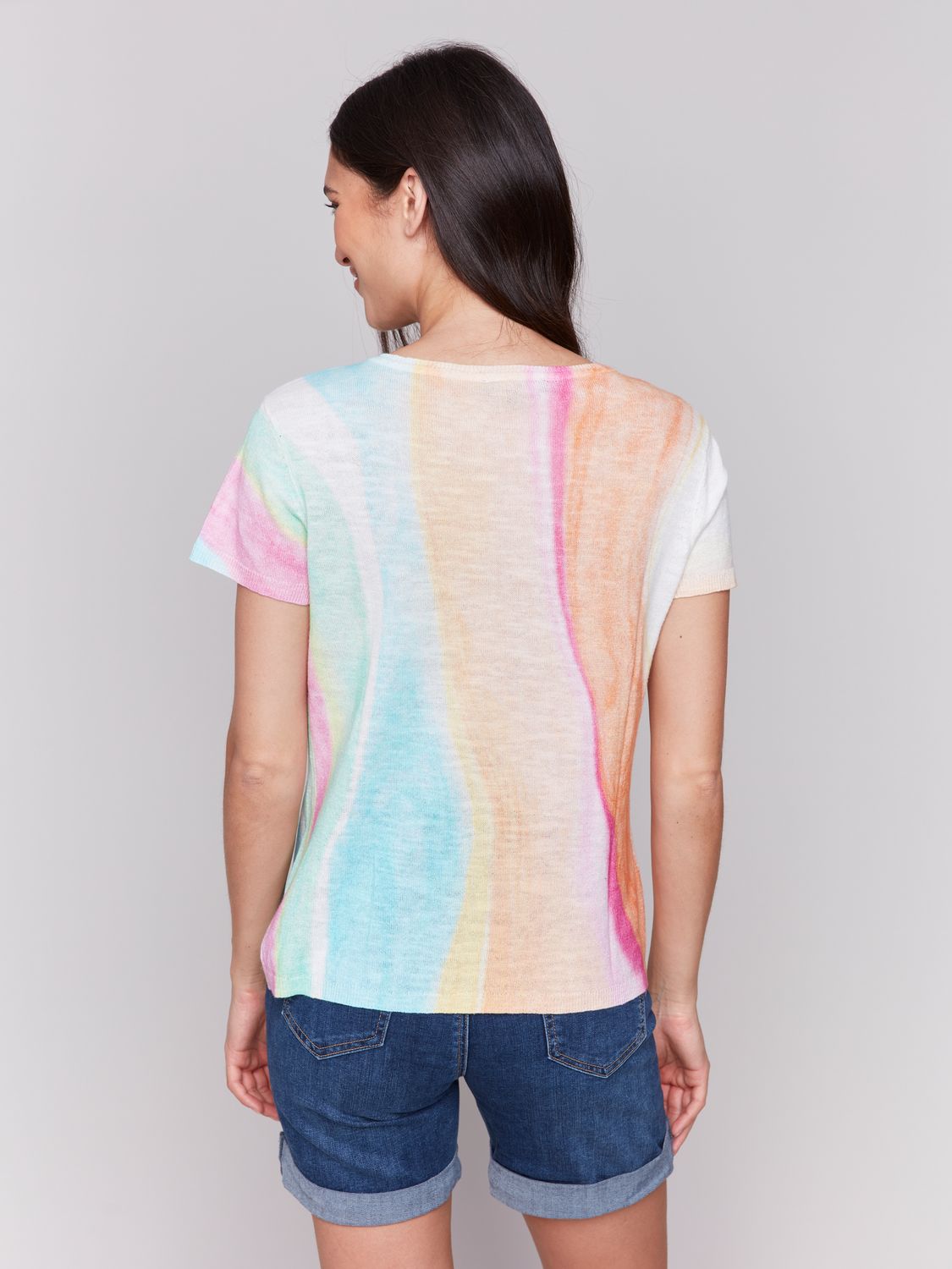 Short Sleeve Crew Neck Sweater C2814/282C, Color: Rainbow, Size: S