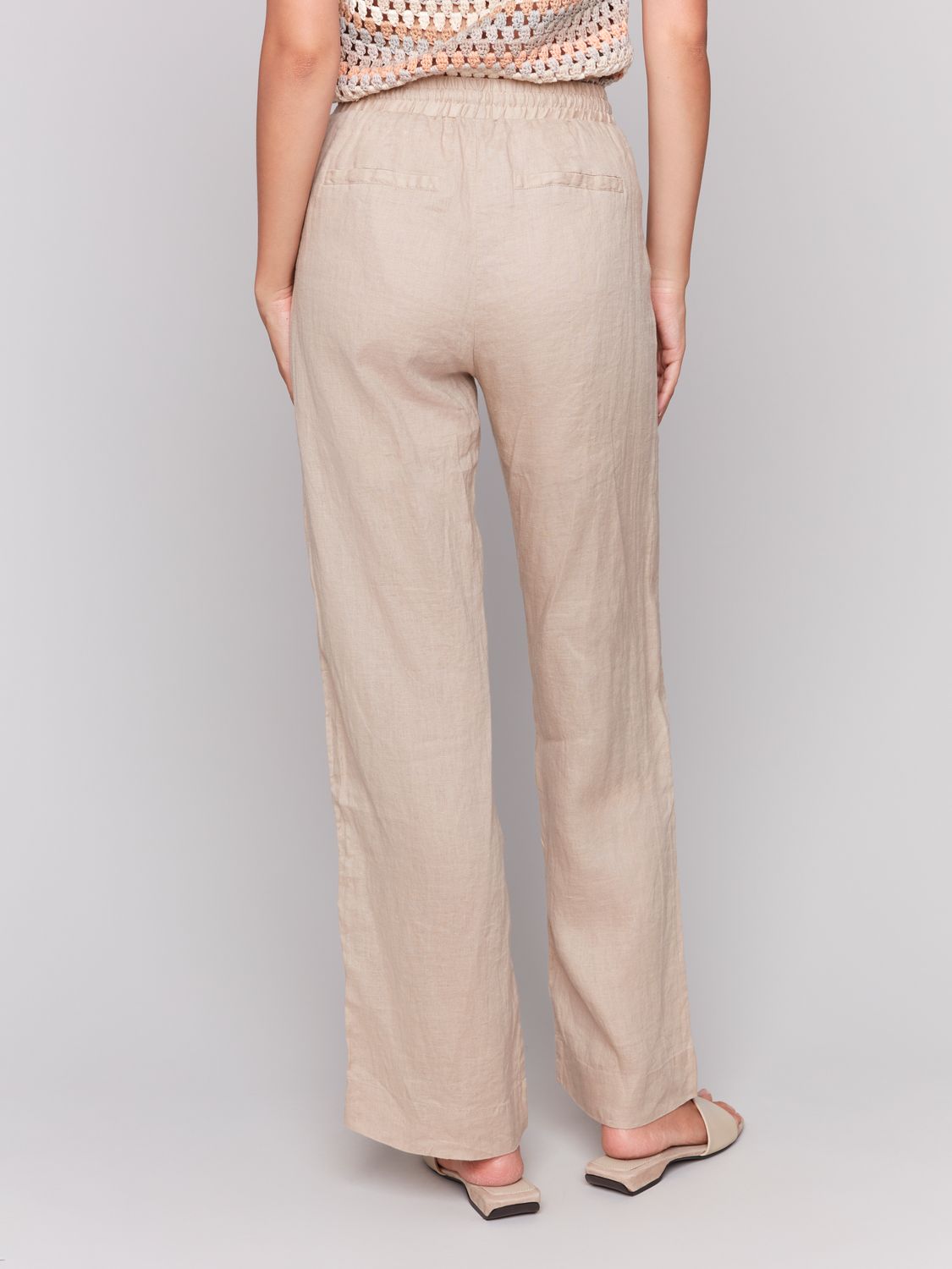 Tie Waist Pull On Linen Pants C5655/293C, Color: Biscuit, Size: XS