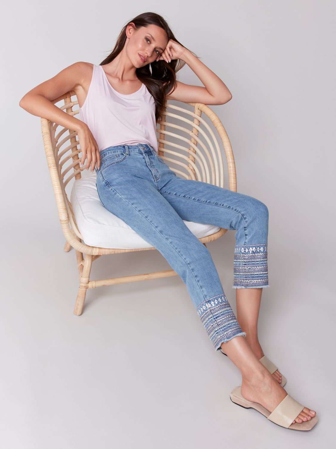 Embroidery Cuff Pant C5640/431A, Color: Light Blue, Size: 4