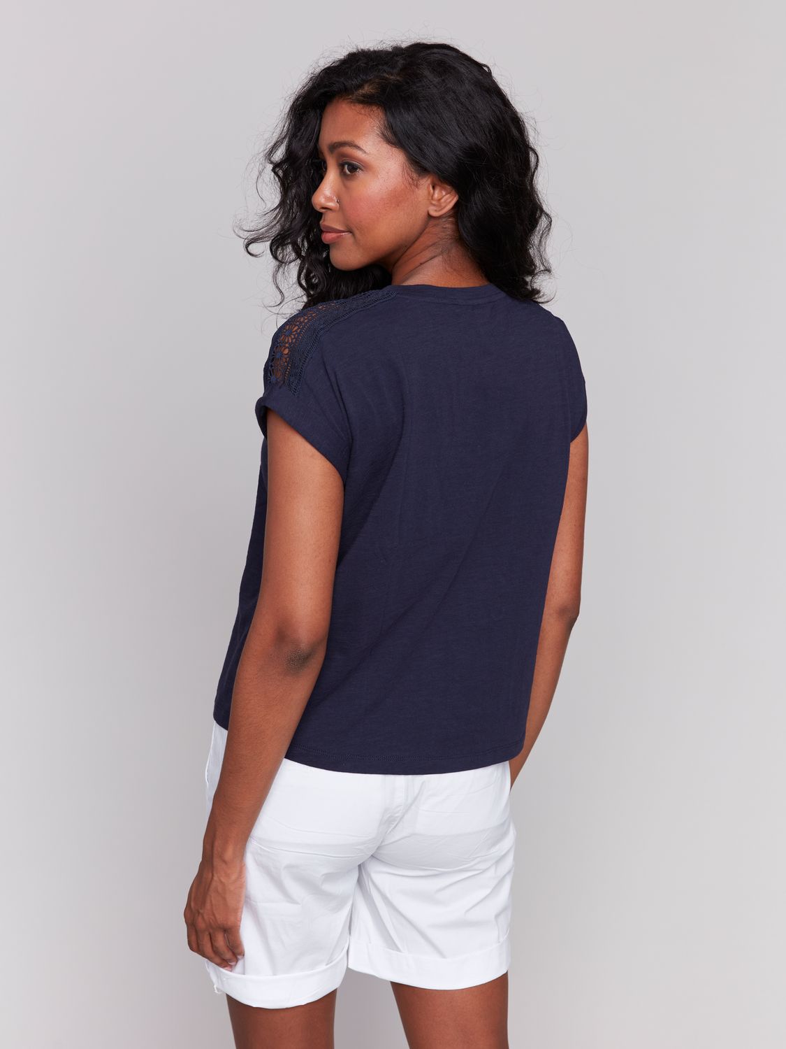 Drop Neck Crew Neck Top C1391PK/463B, Color: White, Size: S