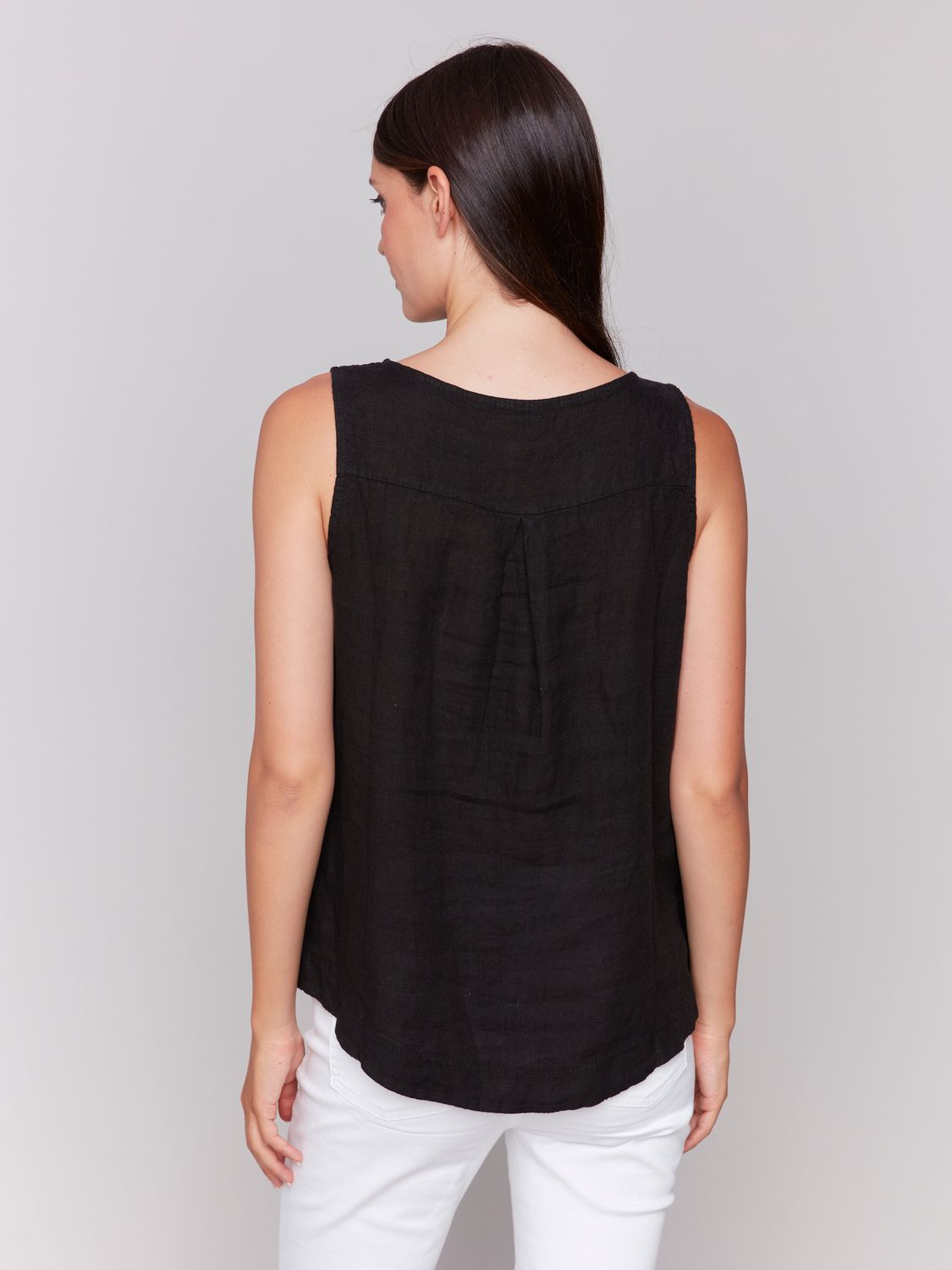 Round Neck Sleeveless Linen Blouse C4425T/035B, Color: White, Size: S