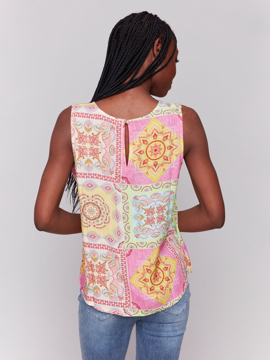 Sleeveless Collar Neck Popover Blouse C4512RP/808B, Color: Carousel, Size: XS