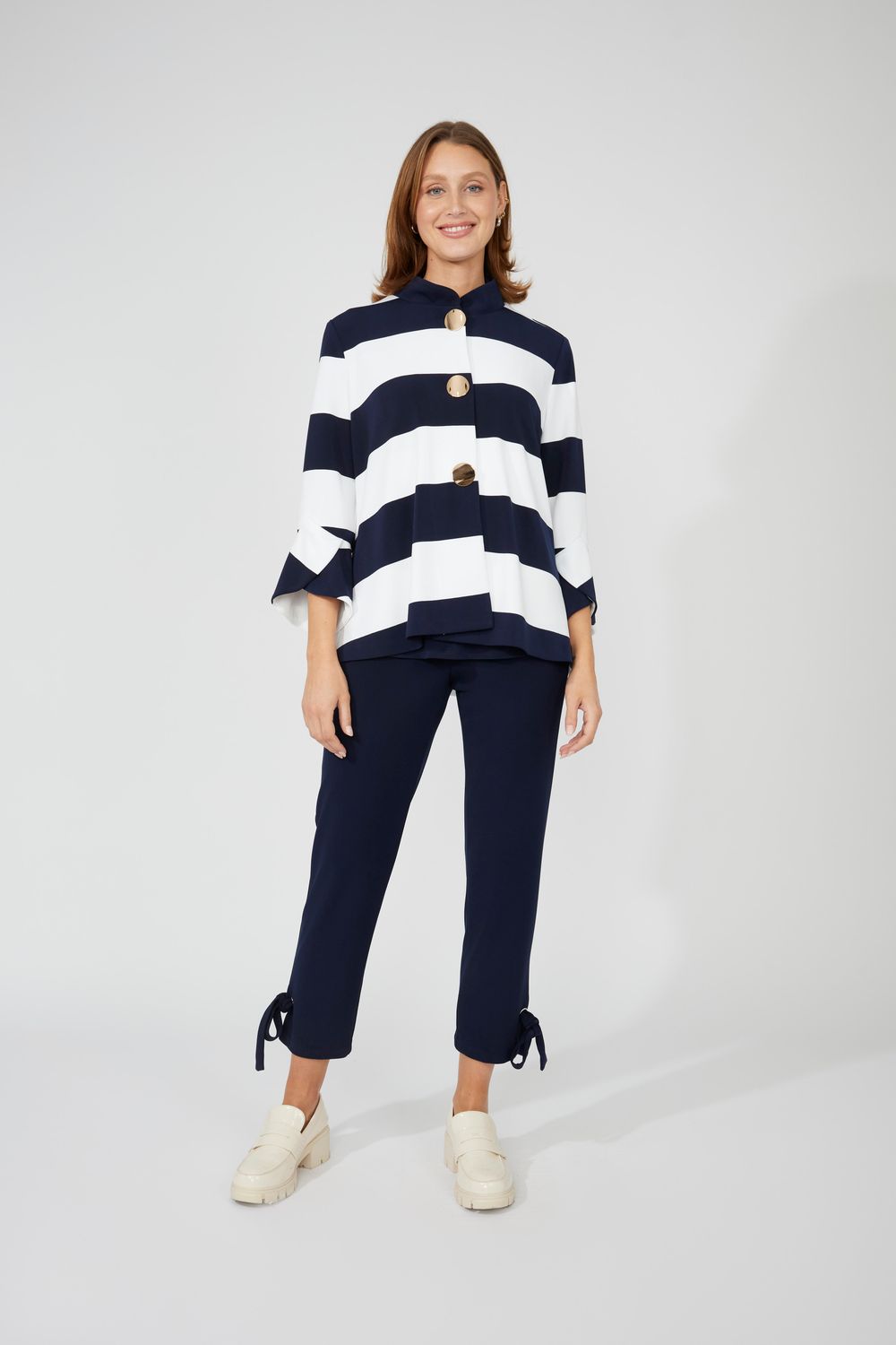 Casual Collared Stripe Jacket Style 251191, Color: Navy/White, Size: 4