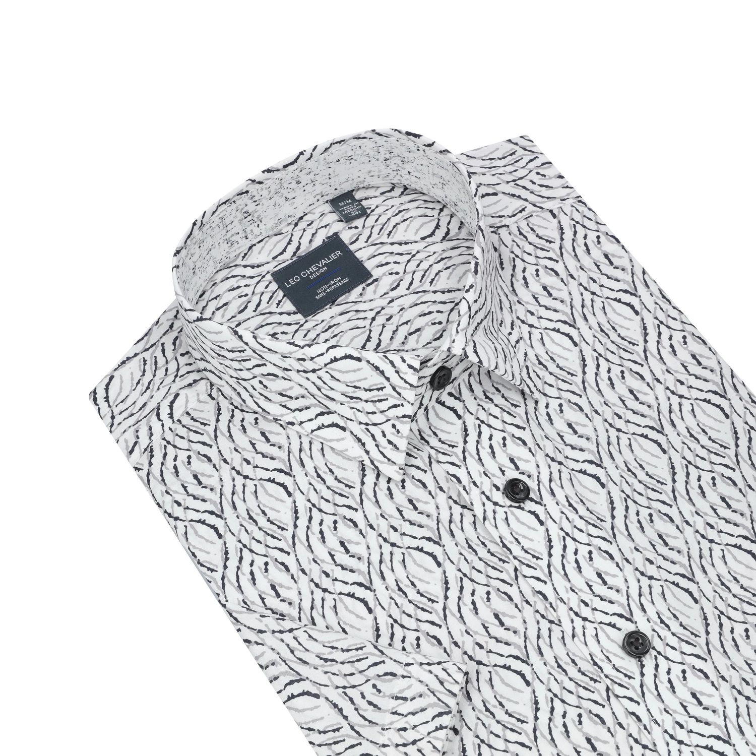 Short Sleeve Cotton Non Iron Shirt 624376, Color: Black Grey Print, Size: S