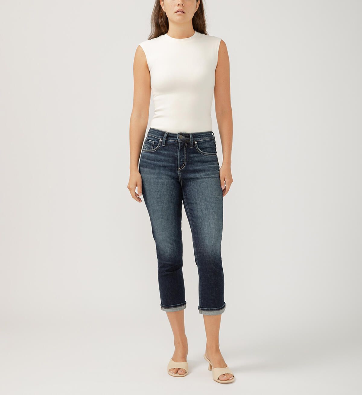 Avery High Rise Luxe Stretch Capri L44941CVS438, Color: INDIGO, Size: 25