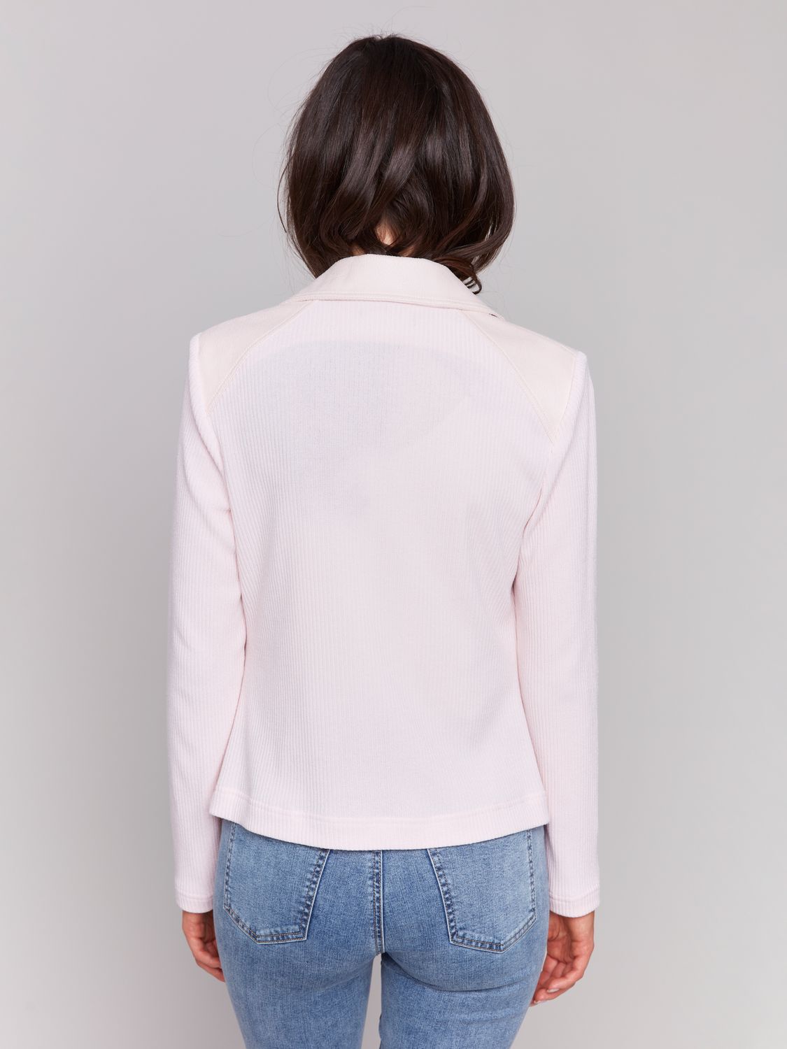 Vintage Rib Knit Combo Perfecto Jacket C6273RR/704B, Color: Petal, Size: S