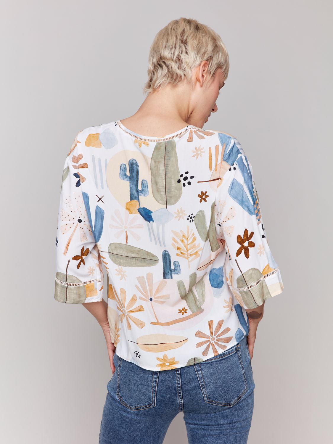 3/4 Wide Sleeve Blouse With Ladder Stitch Detail C4616P/634A, Color: Cactus, Size: XS