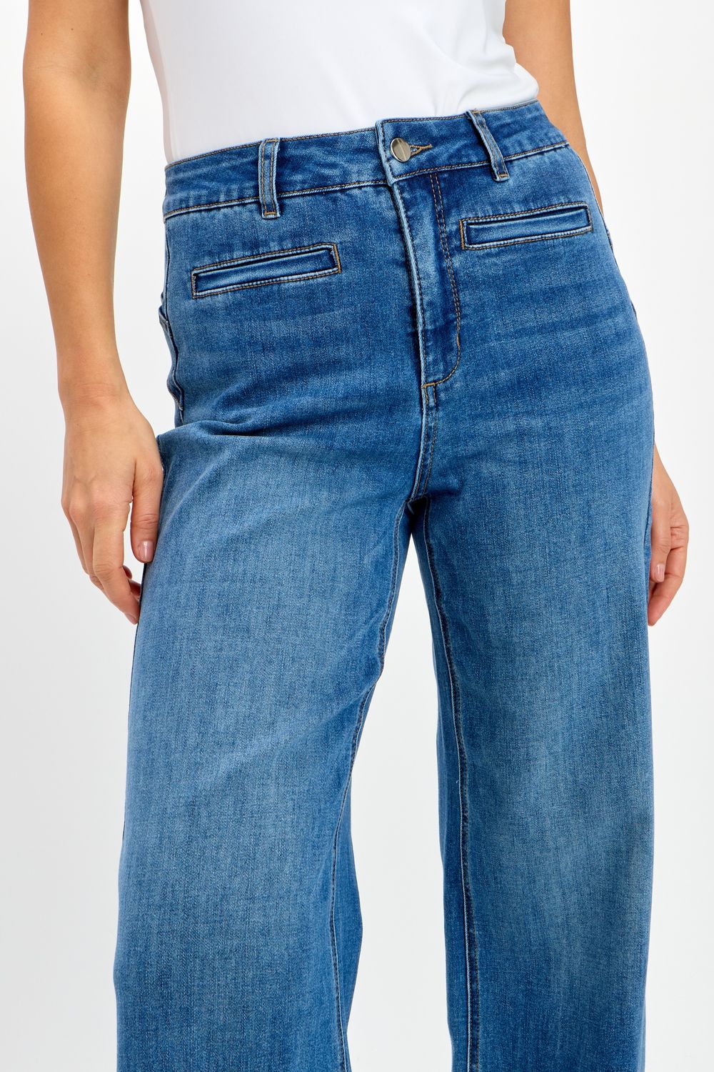 Bleached High-rise Jeans Style 241350U, Color: Blue, Size: XS