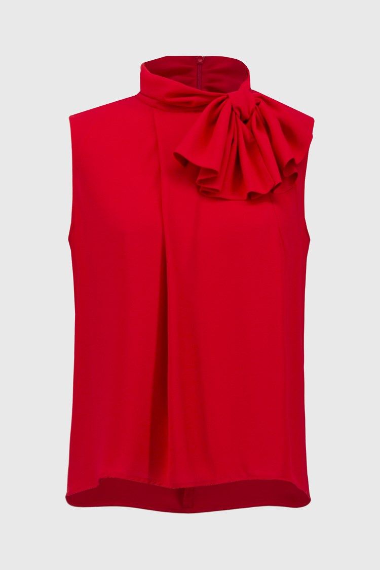 Georgette Sleeveless Top With Bow Collar 251115, Color: Radiant Red, Size: 6