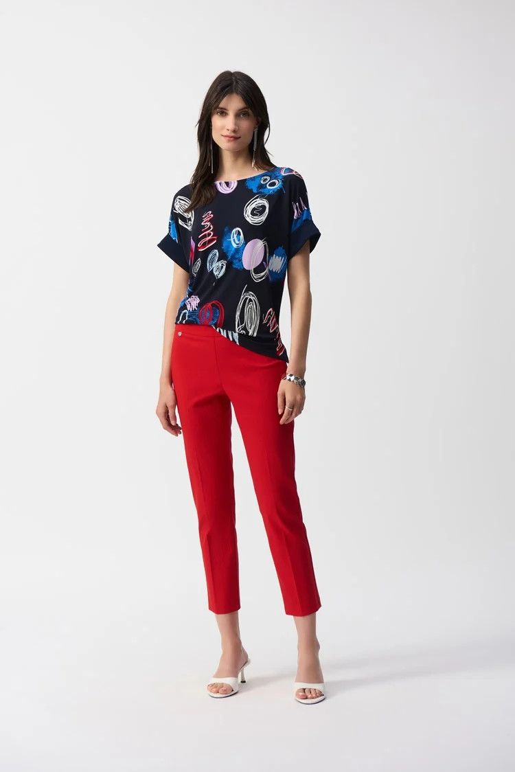 Silky Knit Abstract Print Boxy Top 251132, Color: Midnight Blue/Multi, Size: 8