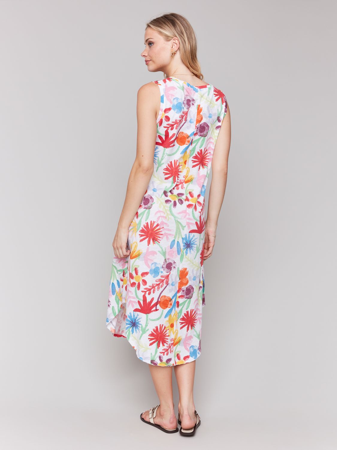 Sleeveless V Neck Dress With Shirttail C3125U/463B, Color: Wildflowers, Size: S