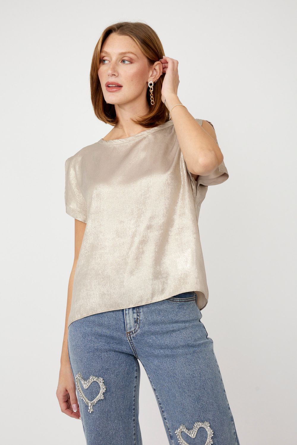 Beige/Gold Woven Top 256399, Size: 4