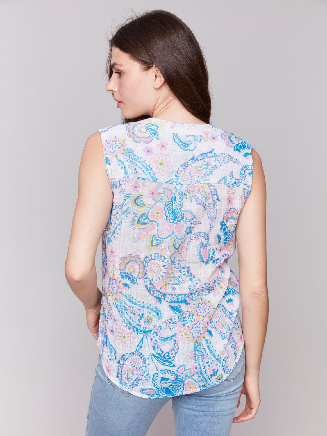 Sleeveless Top High Low Hem C4606D/274C, Color: Paisley, Size: S
