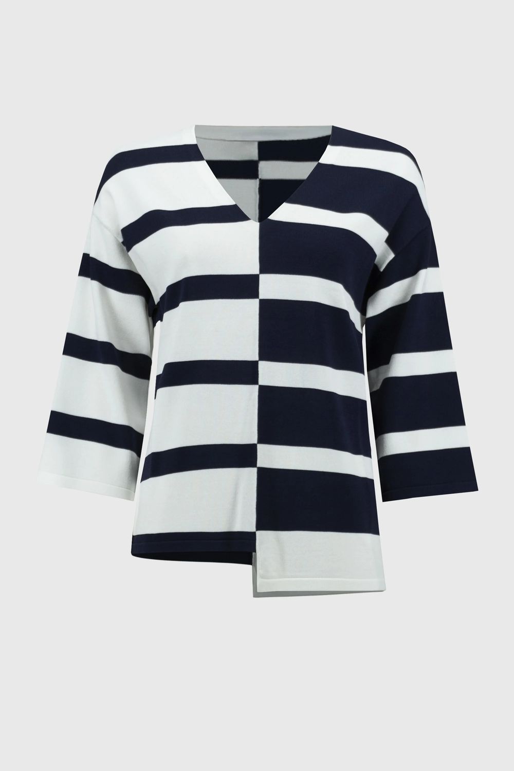 Striped Sweater Knit V-Neck Pullover 251914, Color: Midnight Blue/Vanilla, Size: S