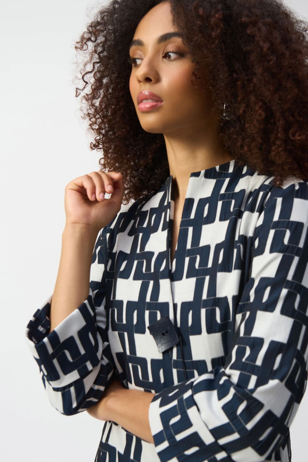 Geometric Jacquard Trapeze Jacket 251000, Color: White/Navy, Size: 8