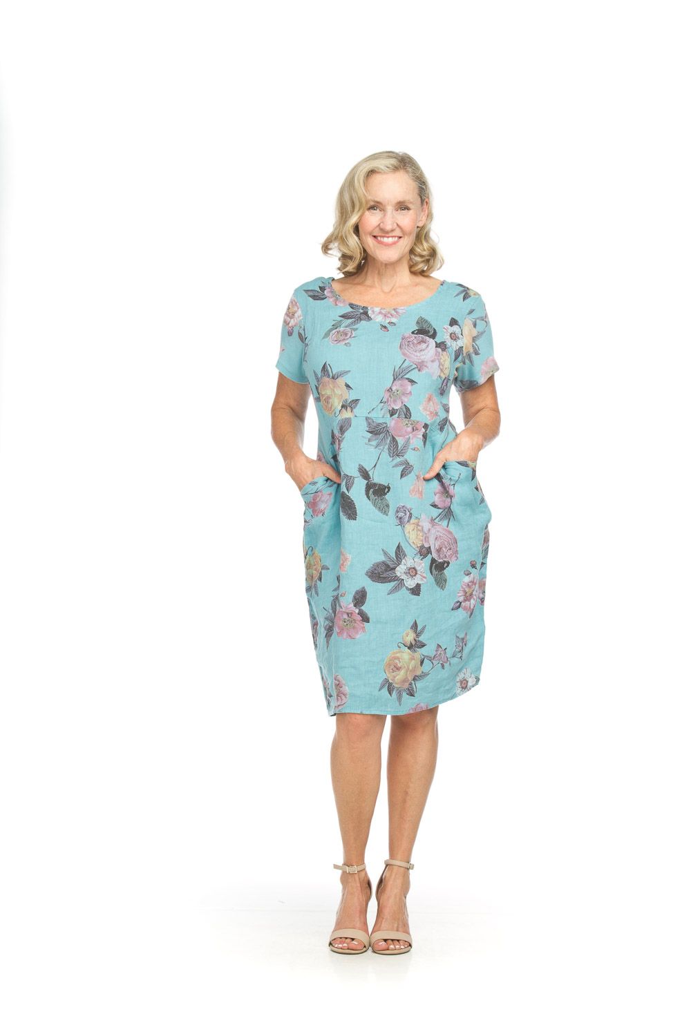 Floral Short Sleeve Dress PD-18643, Color: Blue, Size: XS