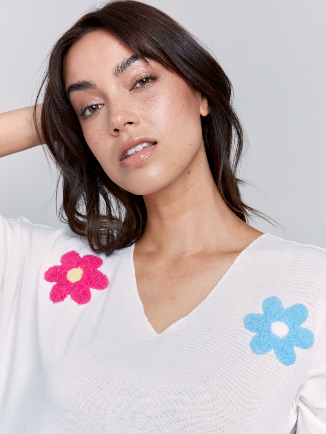 V Neck Top C1264APK-006B, Color: Multi, Size: S