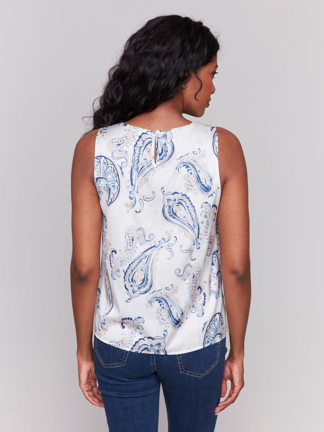 Printed Sleeveless Top With Keyhole C4599/767B, Color: Ivory, Size: XS