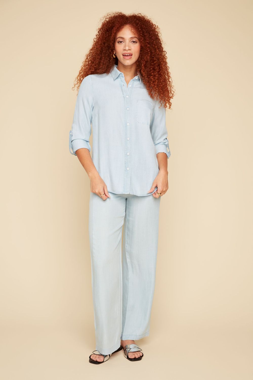 Woven Blouse R5158 E2143, Color: Chambray, Size: S