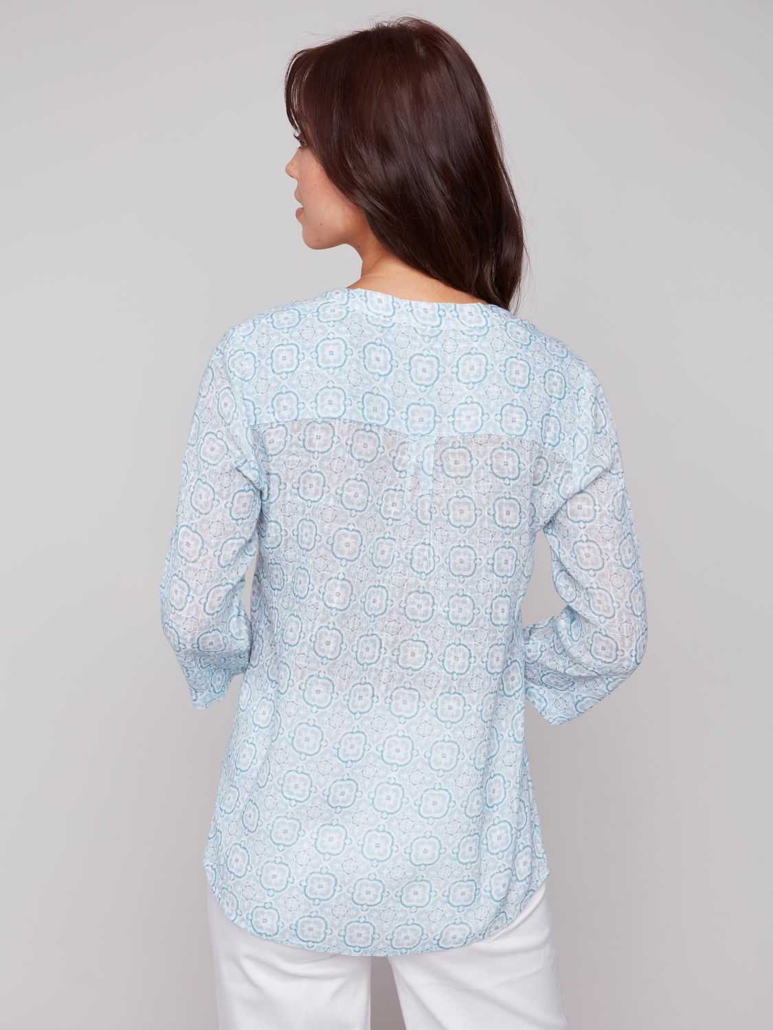 Printed Roll Up Sleeve Cotton Blouse C4188A/274C, Color: Tiles, Size: S