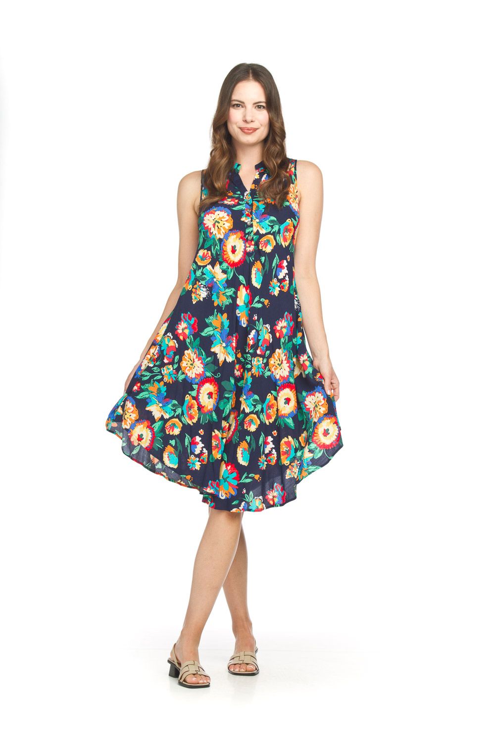 Abstract Floral Swing Dress PD-18610, Color: Navy, Size: XS