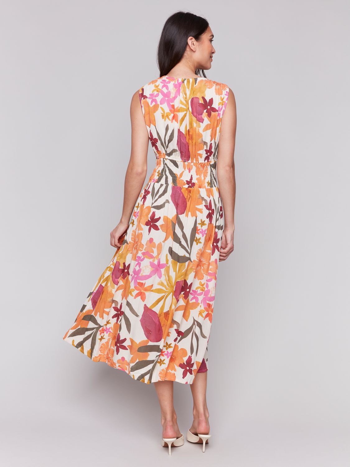 Sleeveless V Neck Dress With Ruching At Empire Waist C3191D/496B, Color: Bouquet, Size: S