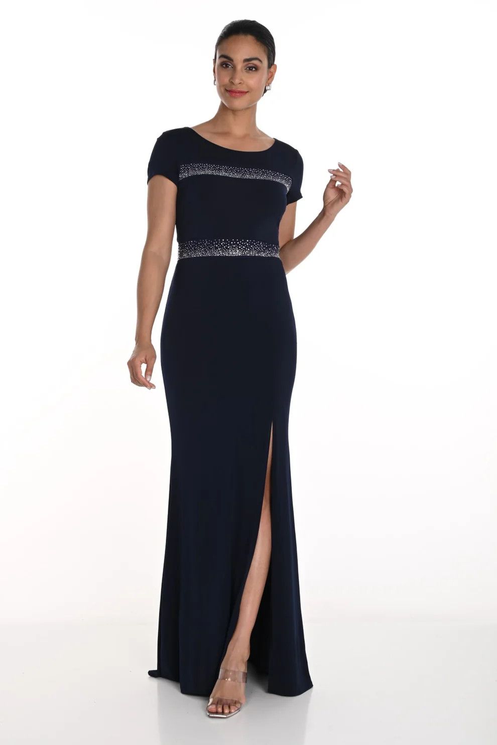 Maxi Sheath Evening Dress Style 258706U, Color: Midnight, Size: S