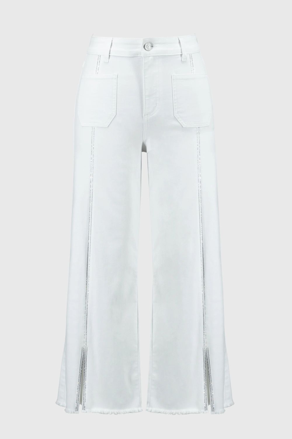 Culotte Jeans With Embellished Front Seam 251901 T, Color: WHITE, Size: 6