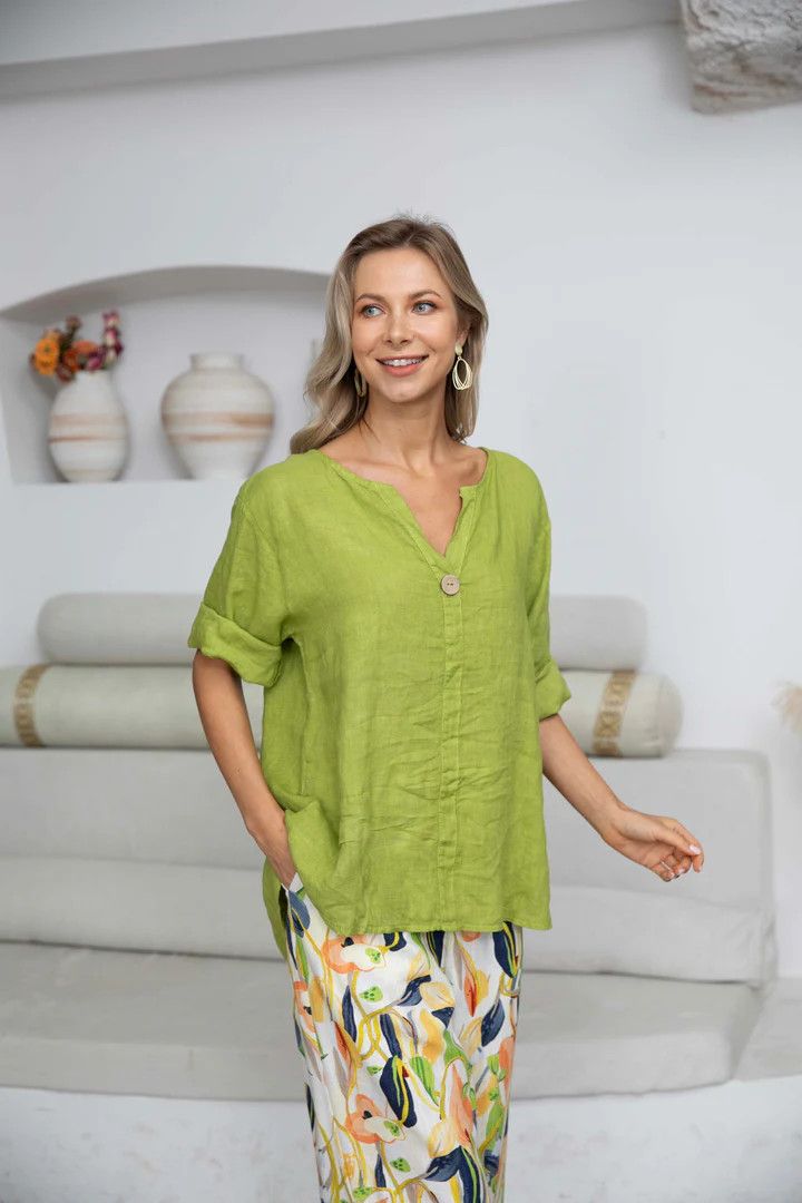 Sophia's Linen Shirt With Bamboo Buttons 17162, Color: Navy, Size: S/M