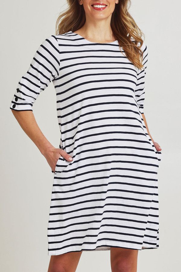 Oh Buoy Cotton Slub Dress 7952, Color: Stripe, Size: XS