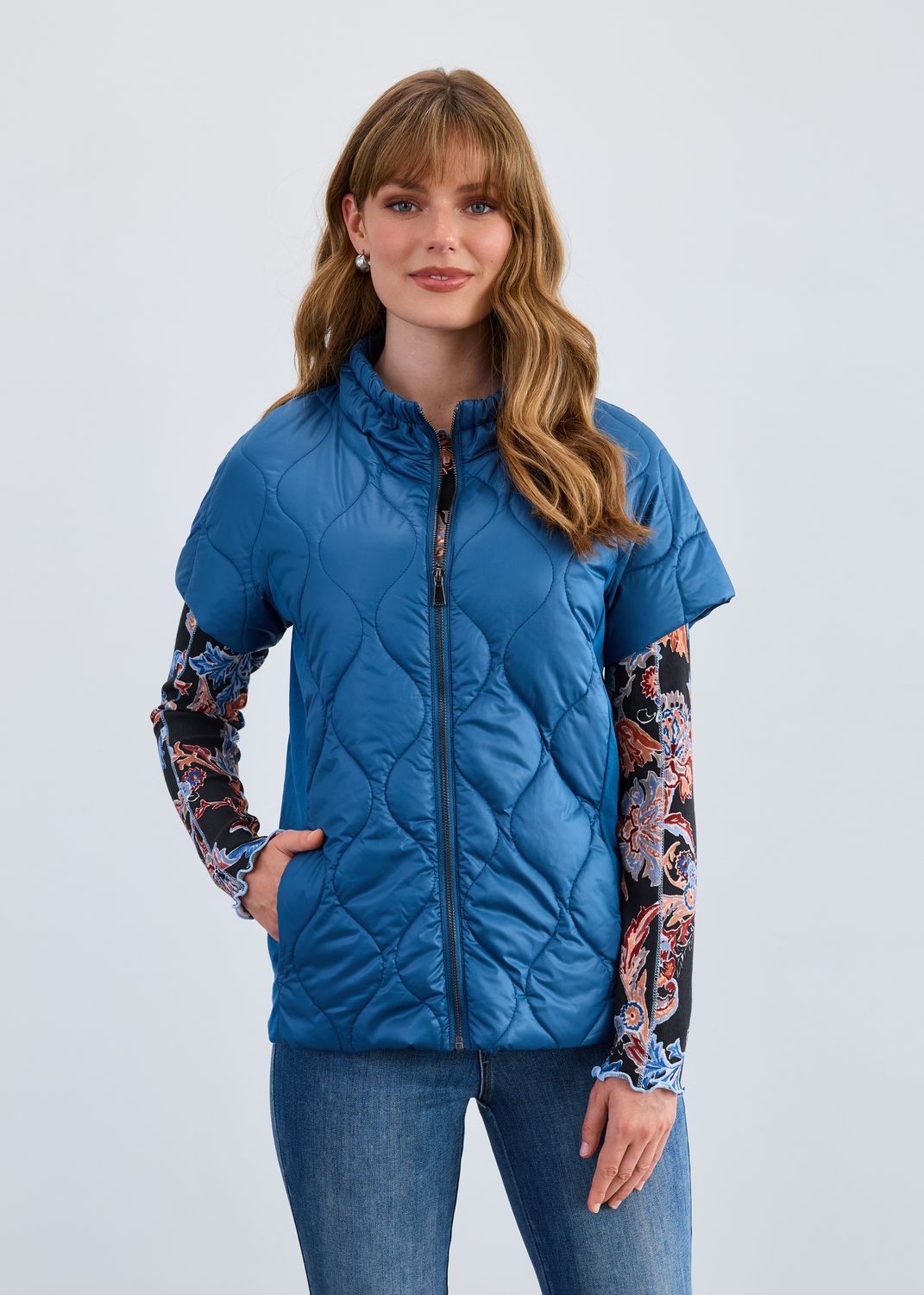Mixed Media Jacket 1338108, Color: Indigo, Size: XS